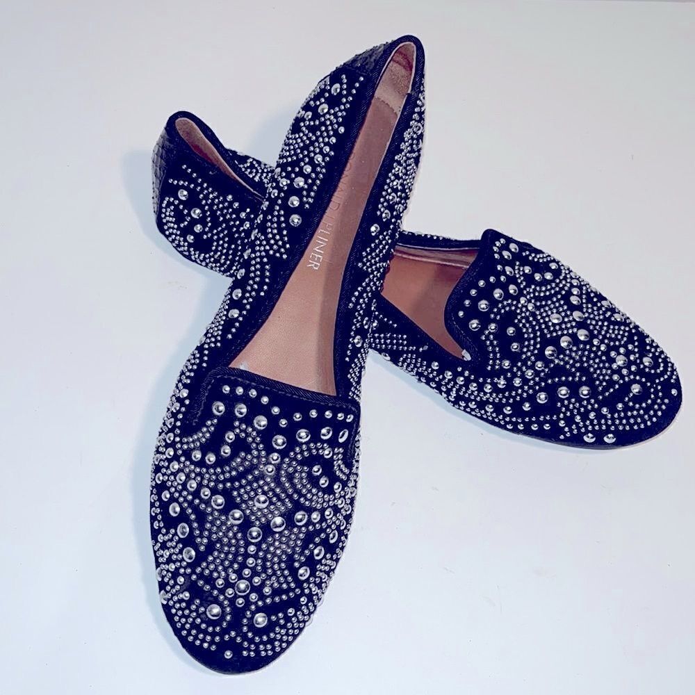 Donald J. Pliner Debbi Suede leather black studded smoking flats